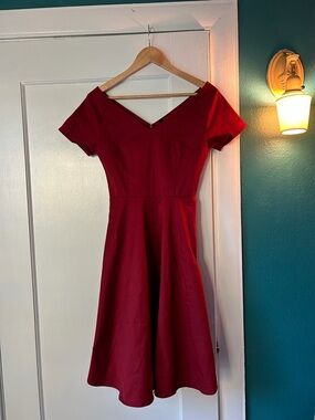 Red Fit-and-Flare V-Neck Dress - Women